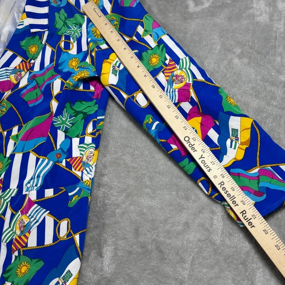 Vintage Jordana Blazer Women Large Blue Nautical Flag Striped Collar USA 80s 90s - Picture 7 of 8